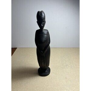 African Ebony Wood Female Statue Head Bust Hand Carved Tribal 19" Vintage